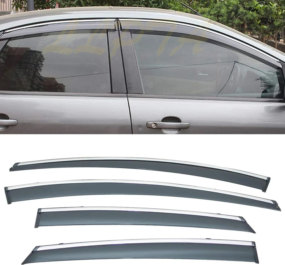 Window Visors Compatible with 12-18 Focus 4pcs Smoke Tint with Chrome Trim Outsi
