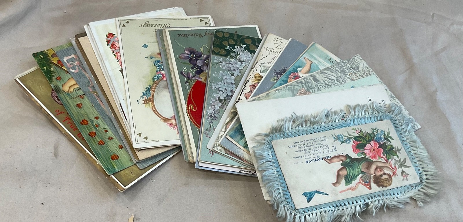 Lot of 48 Antique Valentines Day Postcards hearts cupids flowers