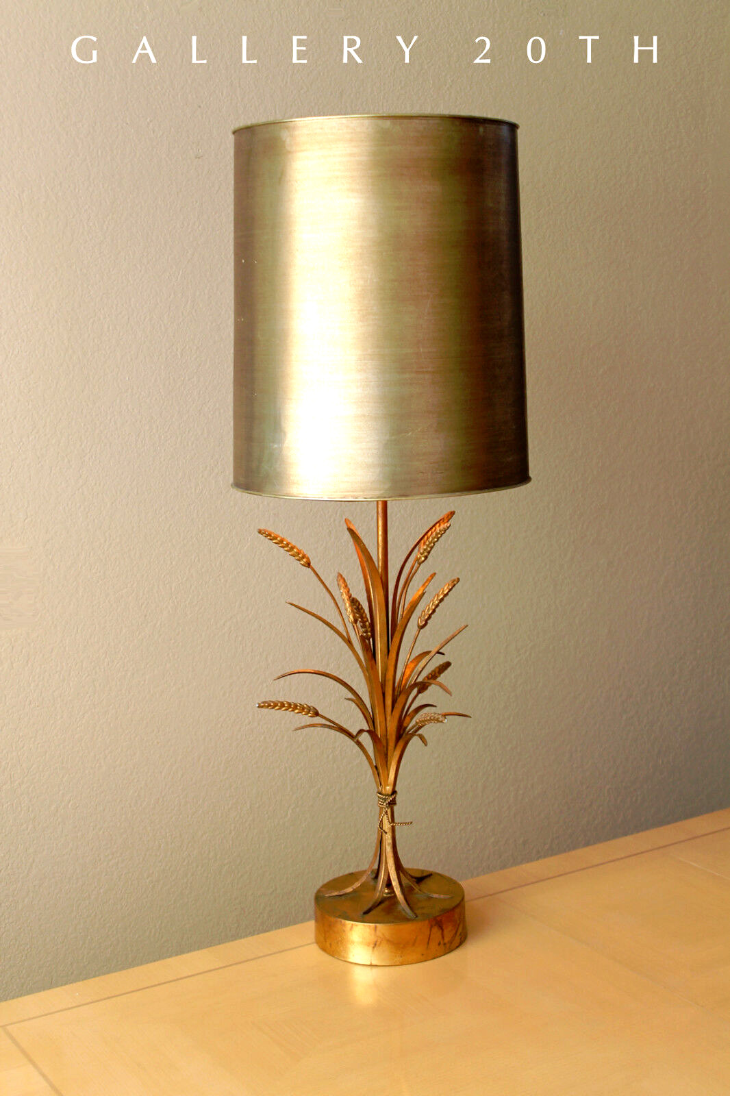 RARE HOLLYWOOD REGENCY WHEAT METAL LAMP VTG 40'S MODERN GOLD MID CENTURY BOHO