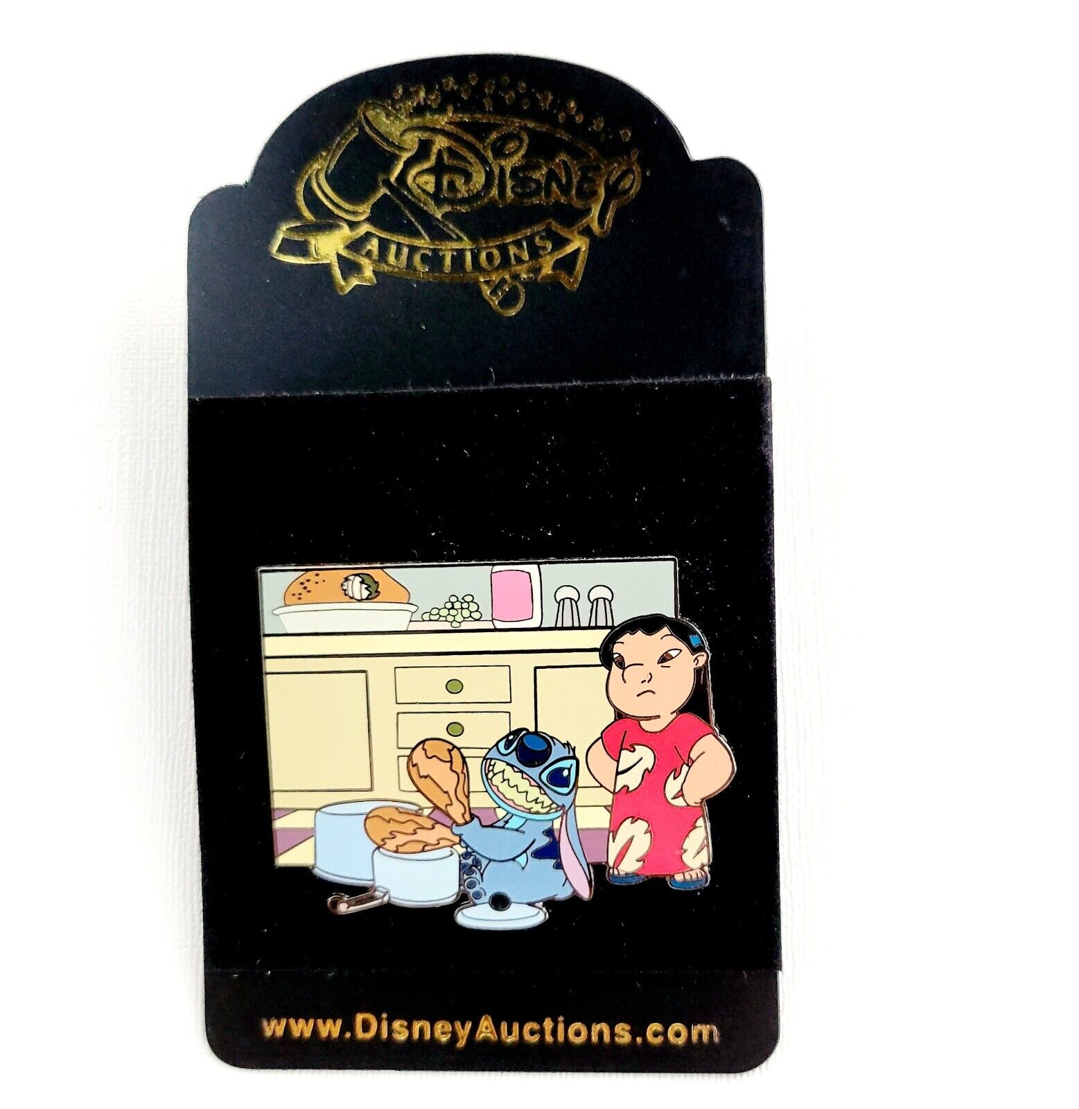 2004 Disney Auctions Lilo and Stitch Banging Pots w Drumsticks LE 500 Pin NIP