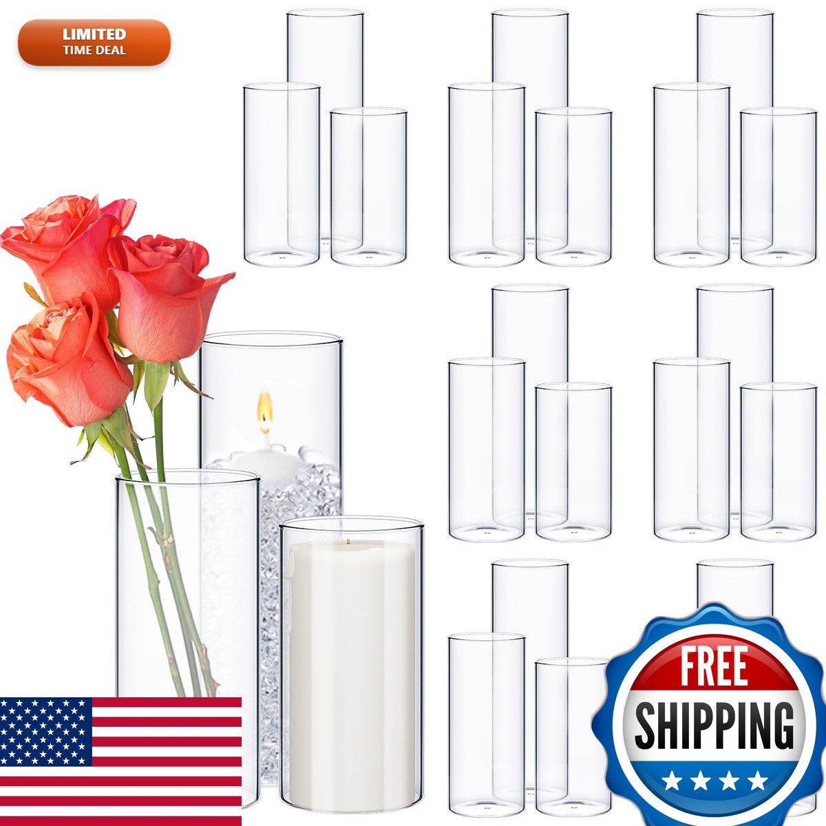 Sawysine 24 Pcs Glass Cylinder Vases Clear 2.5/2.95/3.9 in Diameter 8/10/12 in Sawysine 24 Pcs Glass Cylinder Vases Clear 2.5/2.95/3.9 in Diameter 8/10/12 in