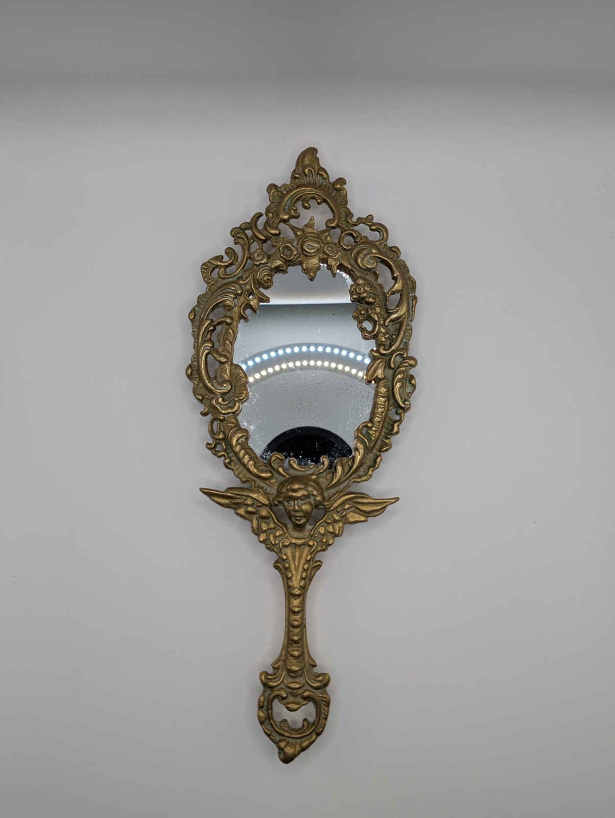 Vtg Ormalu Footed Ornate Brass/Bronze Vanity Hand Mirror