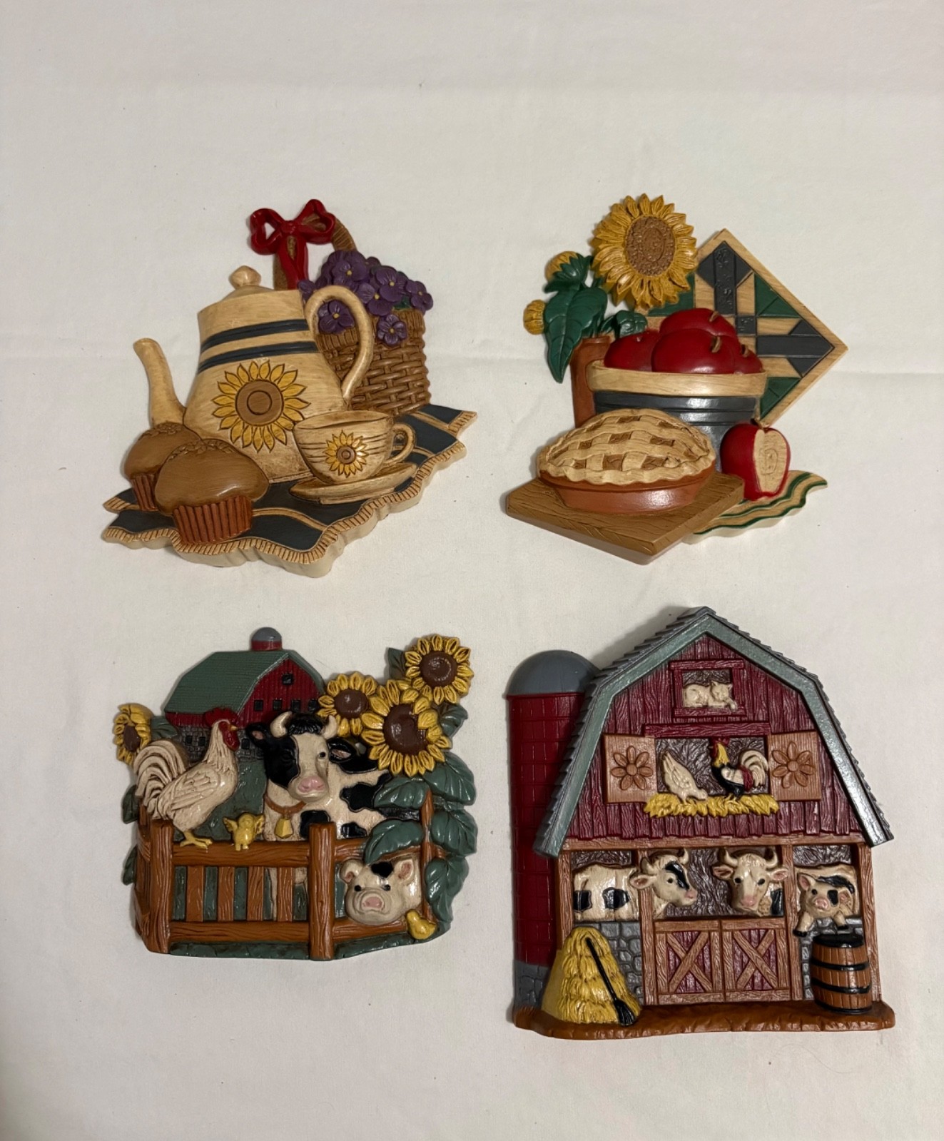 Vtg Homco Home Interiors Wall Plaques Set 4 Country Kitchen Barn Cottagecore 3D