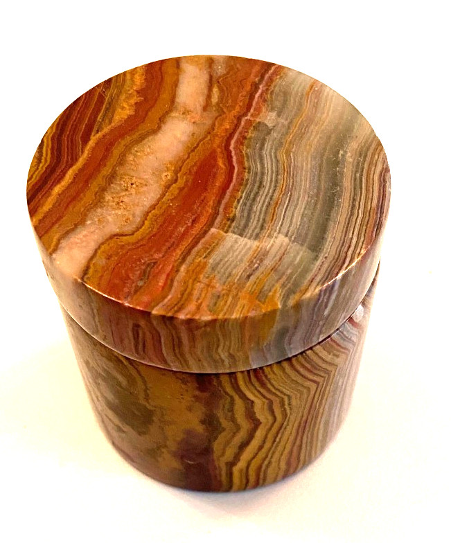 Vintage Natural Striped Stone Onyx Pot Pill Box 2 Inch Diameter