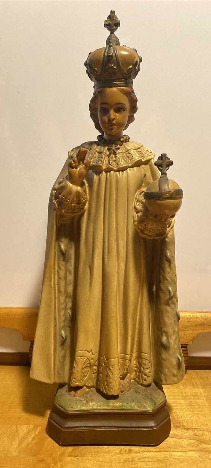 Vintage Jesus Infant of Prague Chalkware Statue 18”