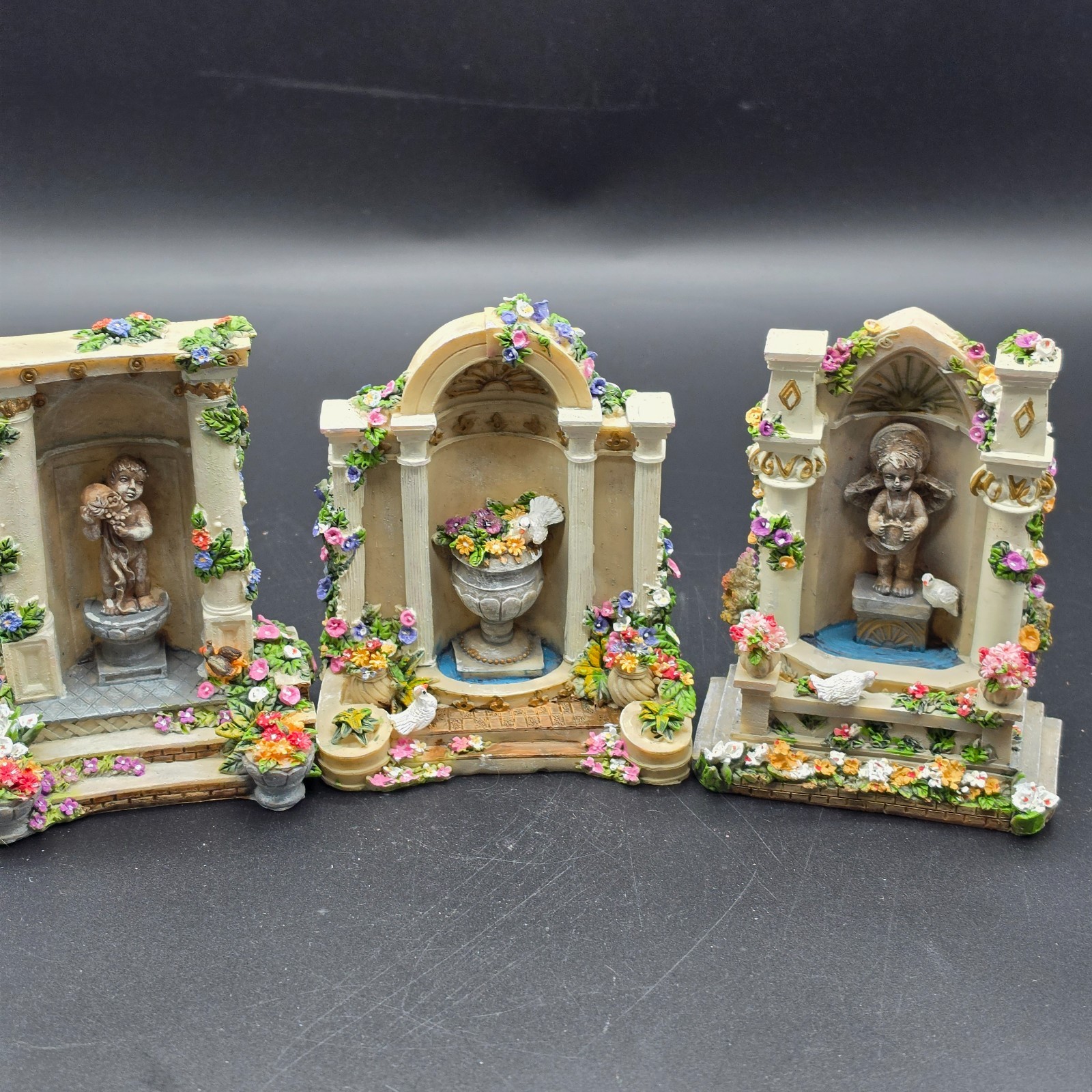 K\'s Collection Miniature Garden Fountain Figurines Set of 3 Cherub Floral Decor