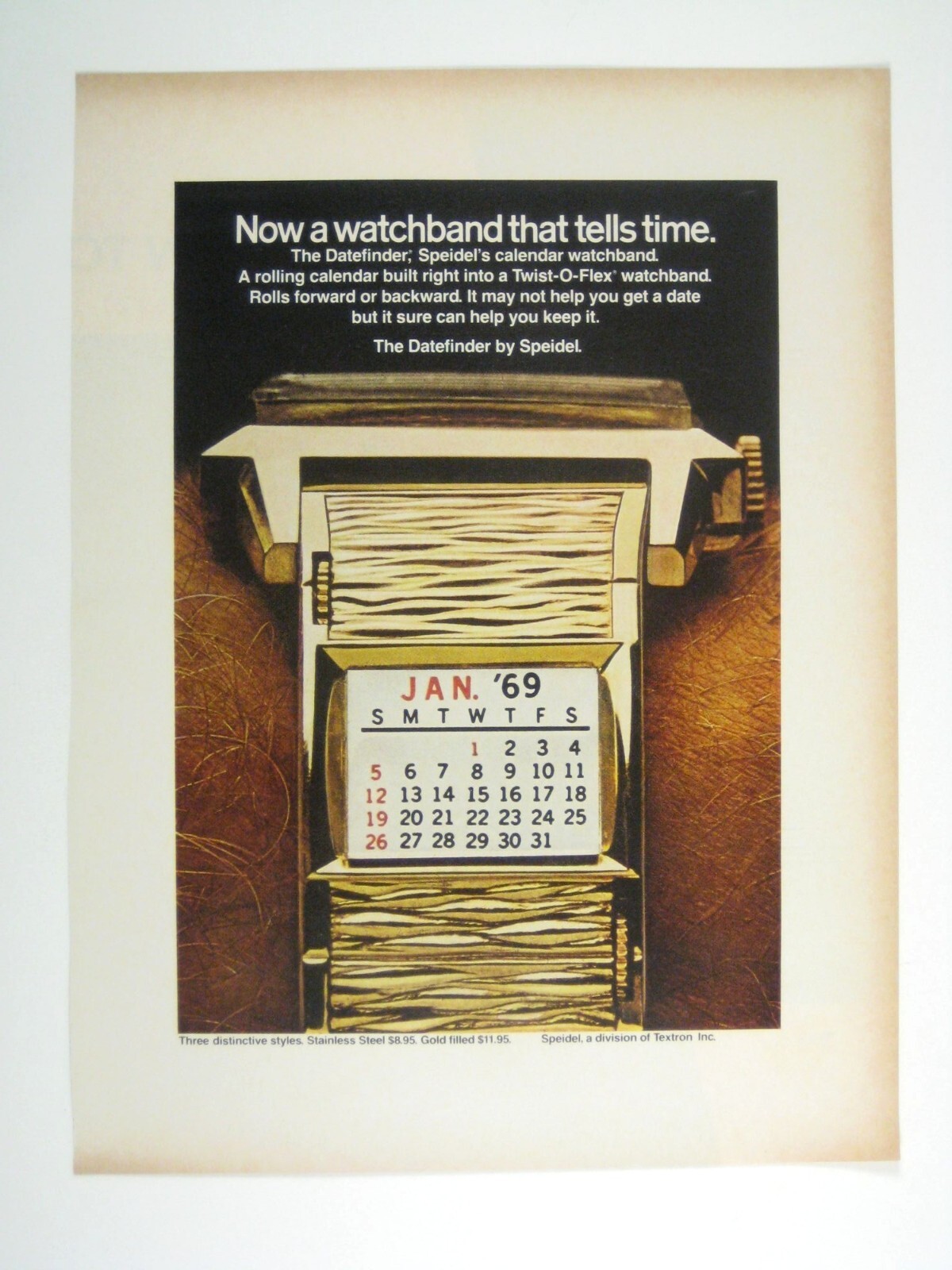 Vintage 1968 Speidel Datefinder Watchband Print Ad ADVERT