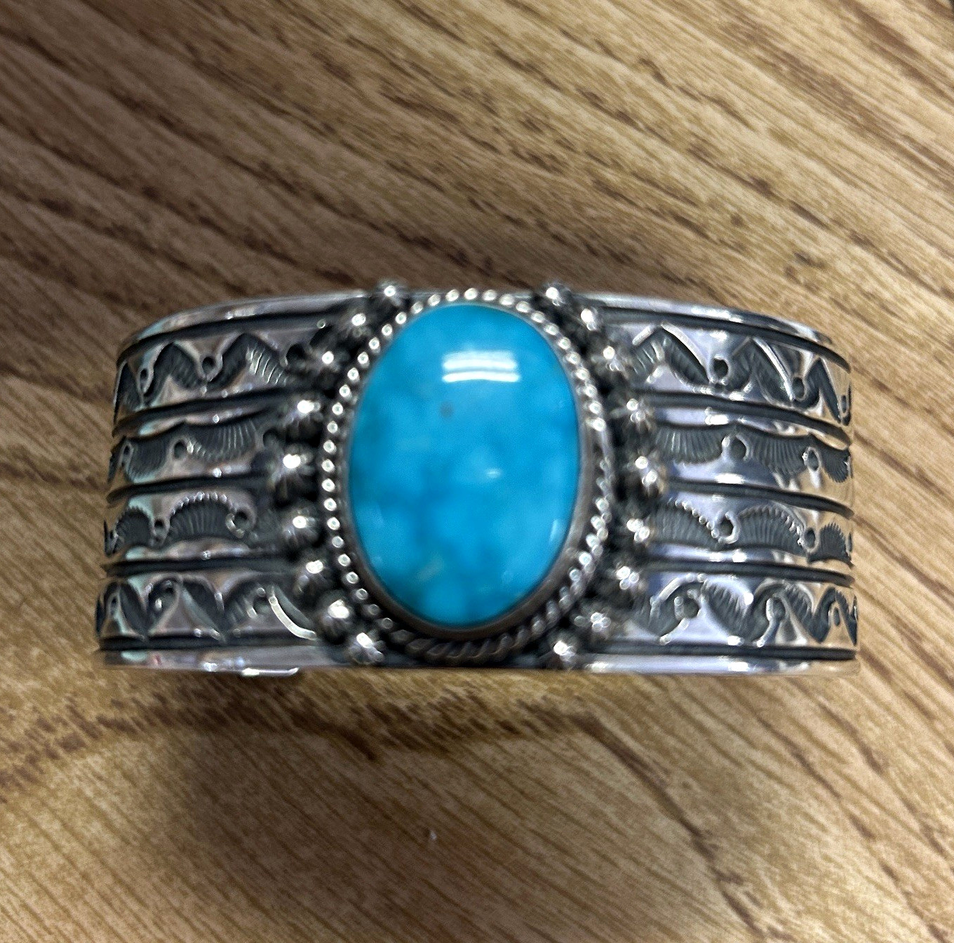 Native American Turquoise/Sterling Silver Signed Delvin John Cuff Bracelet 