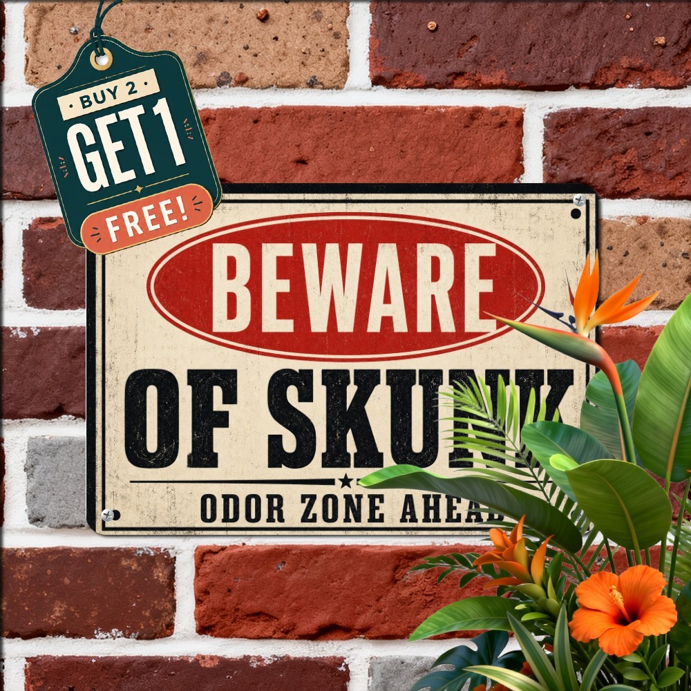 Skunk Wild Animal Hazard Warning Metal Tin Sign Rural Cabin Fence Wall Plaque