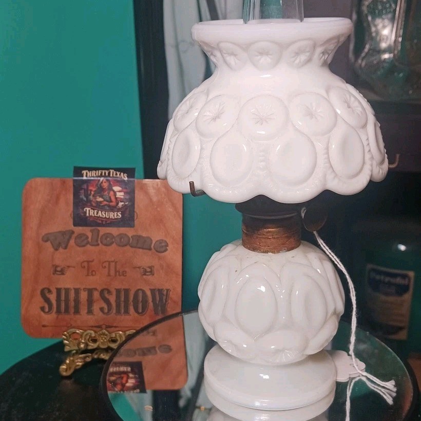 Vintage L.E. Smith Milk Glass Moon and Stars Mini Oil lamp