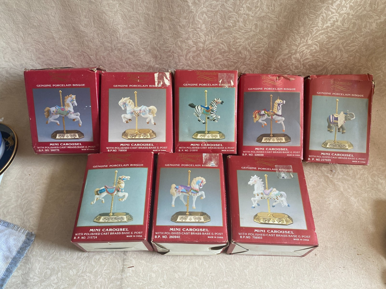 Vtg Westminster Porcelain Bisque Mini Carousel Horse Figures Brass Base Lot of 8 Vtg Westminster Porcelain Bisque Mini Carousel Horse Figures Brass Base Lot of 8