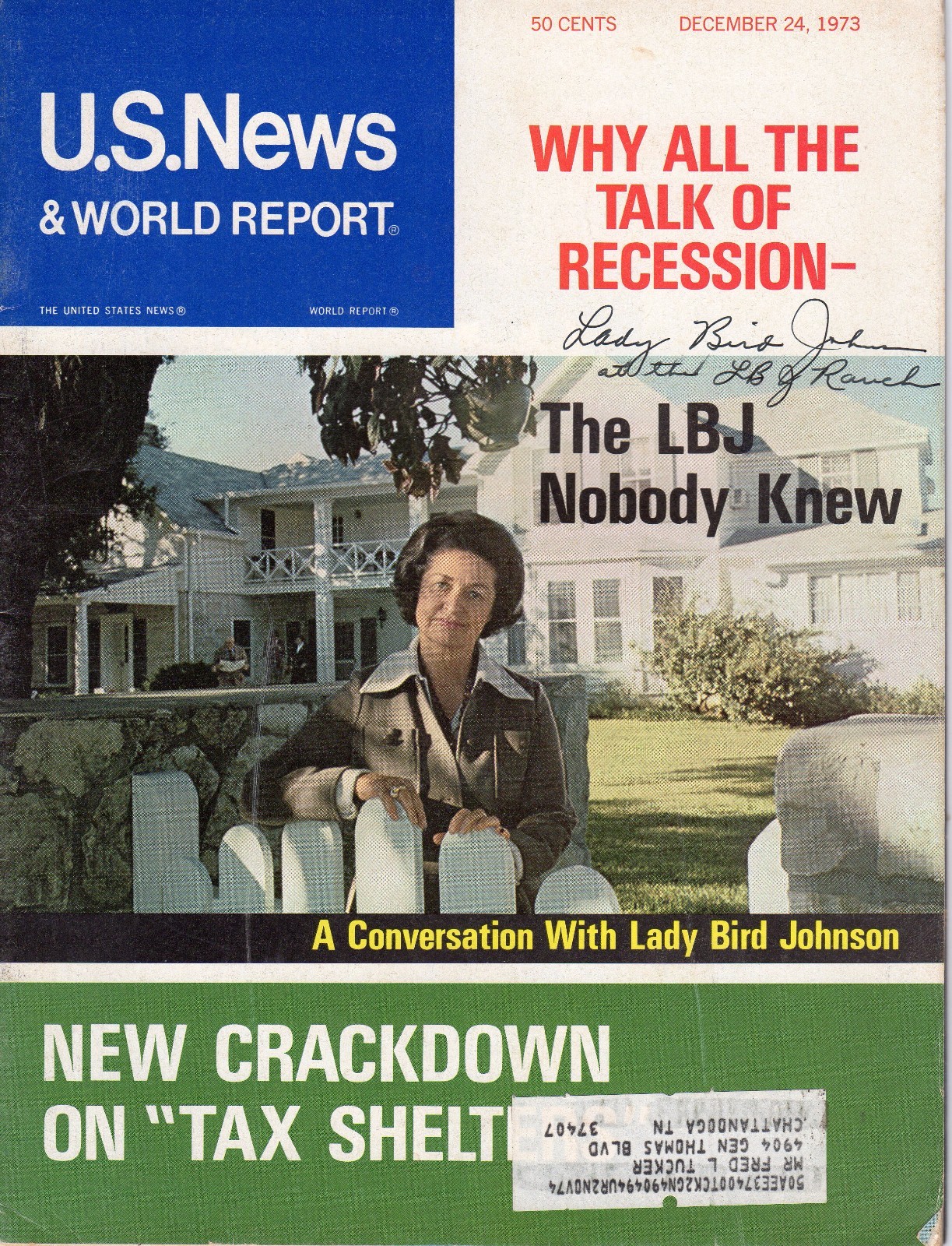 Lady Bird Johnson Signed Autographed First Lady US News Magazine 1973 COA BSC