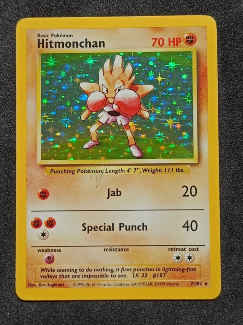 Pokemon TCG Hitmonchan 7/102 Base Set Holo Rare Card Vintage WOTC - HP