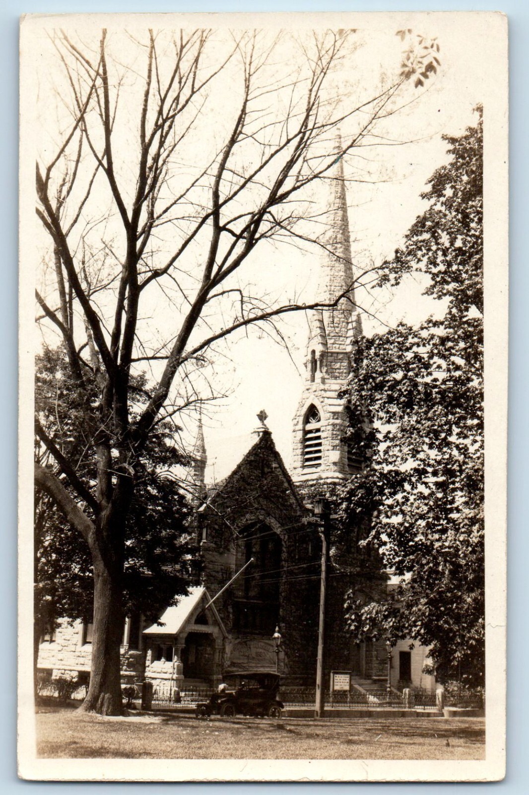 Newport Rhode Island RI Postcard RPPC Photo Channing Memorial Car Scene c1910\'s