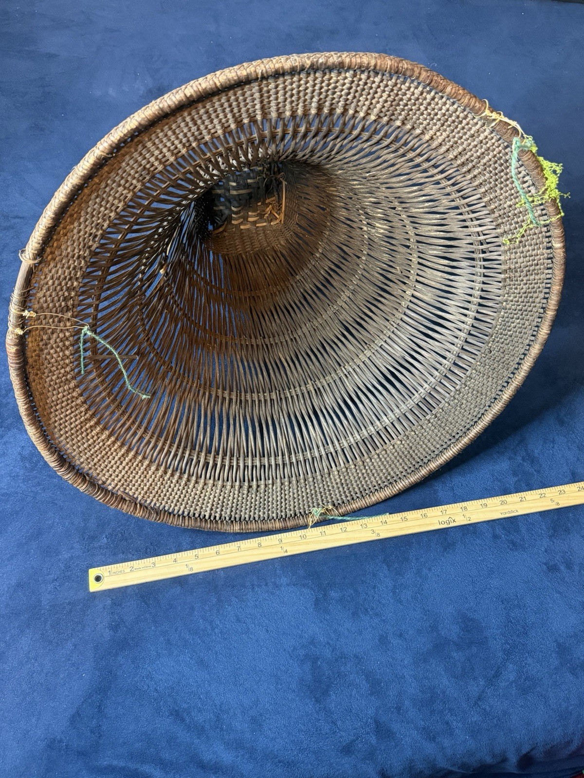 Vtg Hand Woven Village Harvesting Basket Authentic South Asia Basket 21”