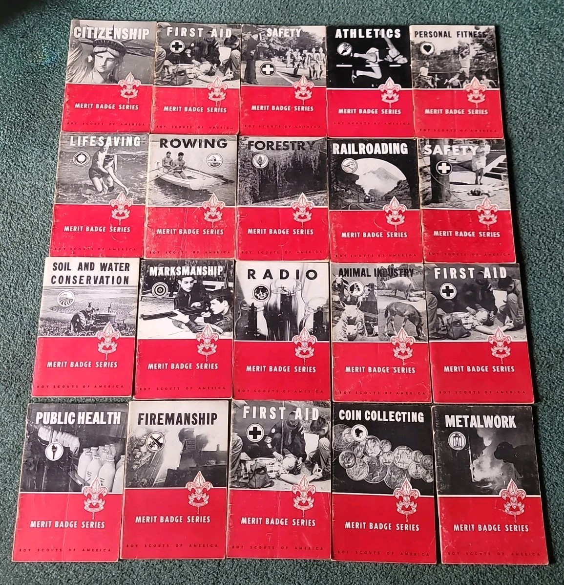 Vintage Boy Scout Merit Badge Booklet Lot (20 Books) 1940s-1960s BSA Red Border