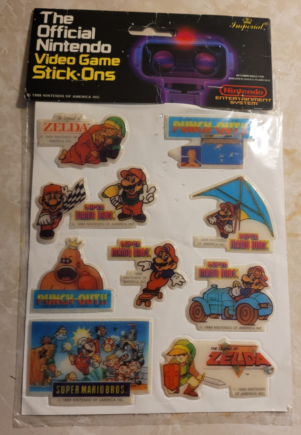 NOS 1988 Nintendo Sticker Sheet Zelda Super Mario Punch-Out Imperial Vintage