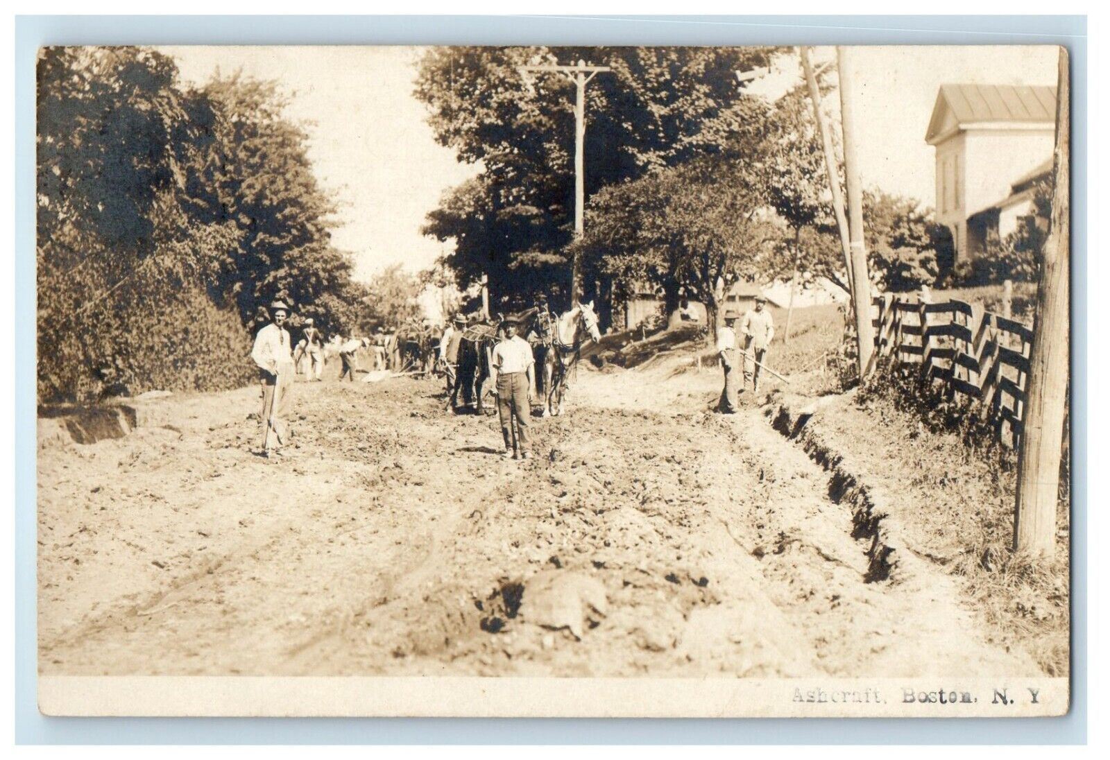 1909 Road Construction Crew Occupational Boston NY RPPC Photo Antique Postcard