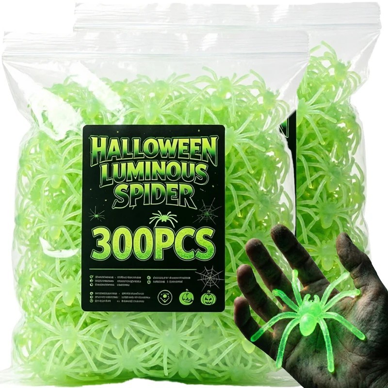 Glow-in-the-Dark Halloween Spiders Luminous Fake Spider Props for Haunted House