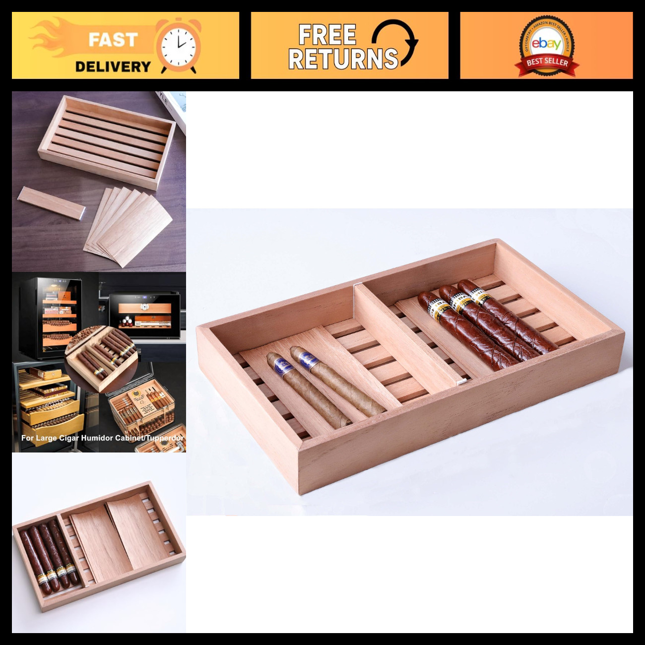 Spanish Cedar Cigar Tray with Adjustable Divider & 6 Sheets - Perfect for Humido Spanish Cedar Cigar Tray with Adjustable Divider & 6 Sheets - Perfect for Humido