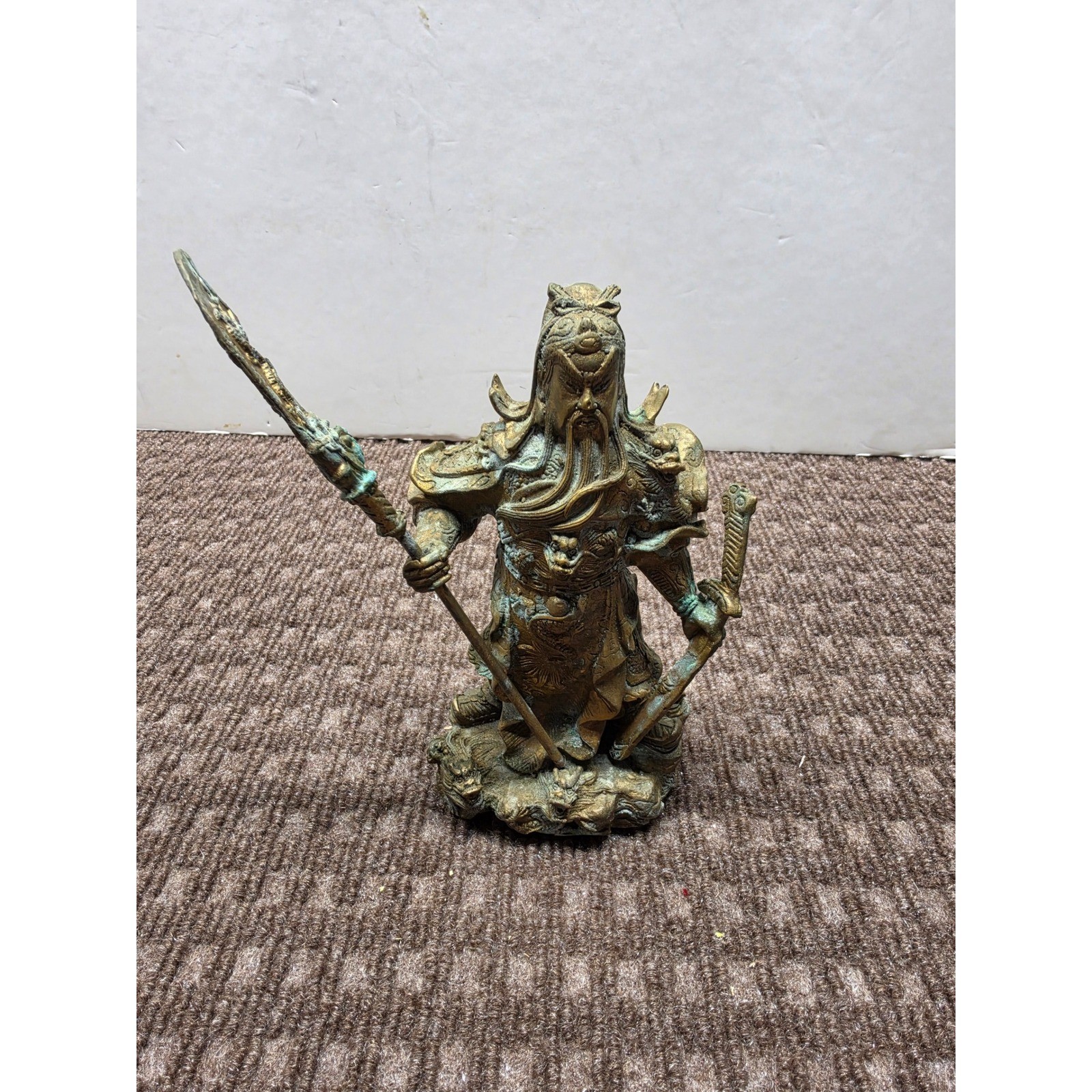Vintage Hollow Brass Chinese General Guan Yu Figurine 1.7 oz Statue 6 inch