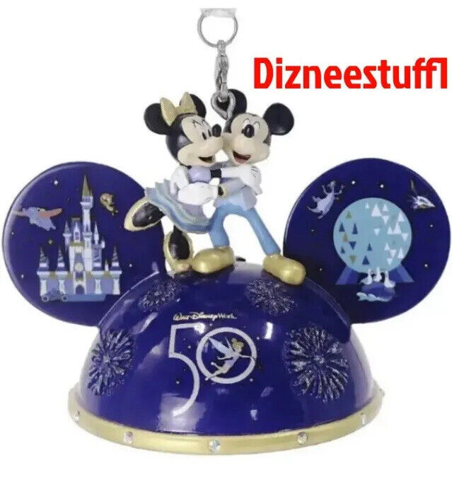 Disney 50th Anniversary Mickey Minnie Light Up Ear Hat Christmas Ornament NEW