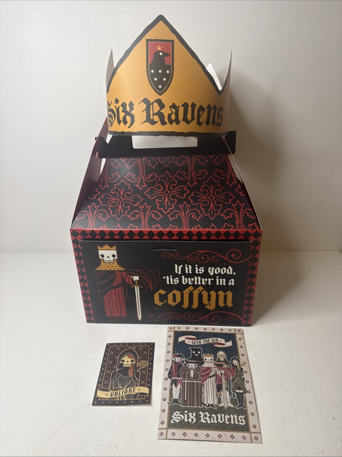 Gideon’s Bakehouse Six Ravens Seek The Six Food Menu Box & Sticker Crown