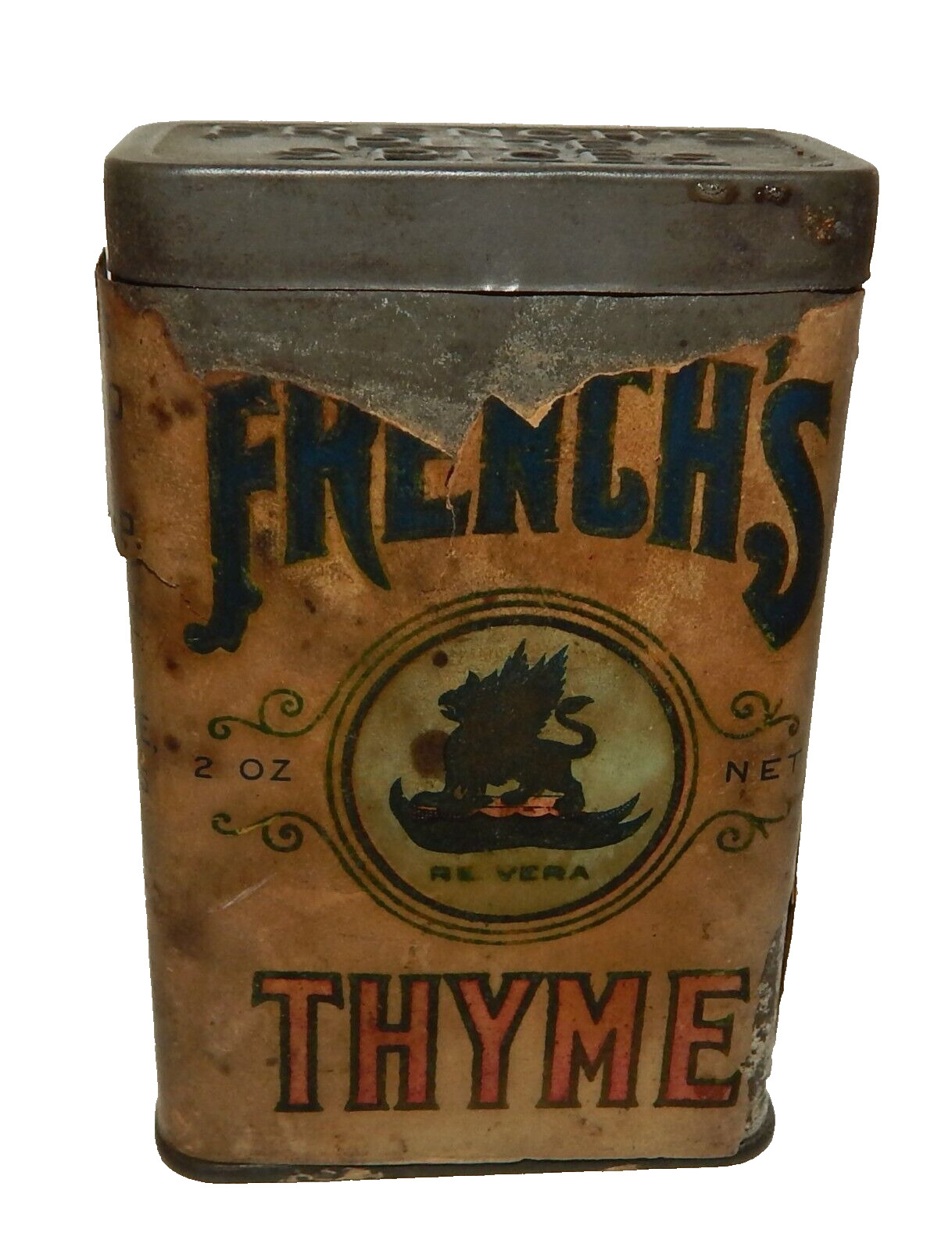 Vintage French's Pure Spice Thyme Metal Tin with Paper Label
