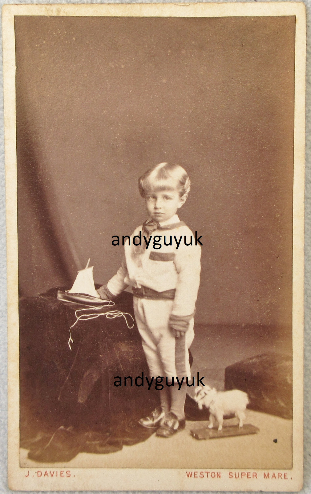 CDV BOY SAILING BOAT TOY GOAT MODEL WESTON SUPER MARE ANTIQUE PHOTO SAILOR SUIT CDV BOY SAILING BOAT TOY GOAT MODEL WESTON SUPER MARE ANTIQUE PHOTO SAILOR SUIT