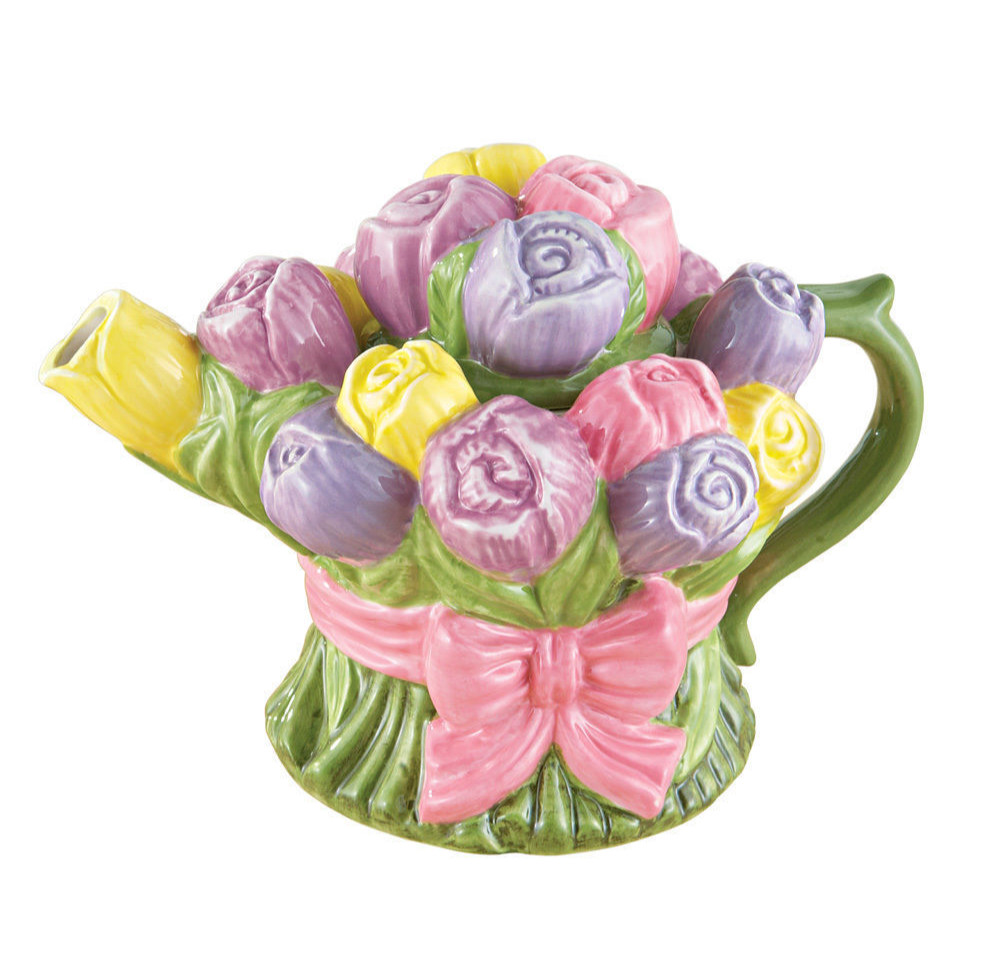 Birthday Gifts Aunt Grandma Her Tulip Teapot Tabletop Centerpiece Tulips * NEW