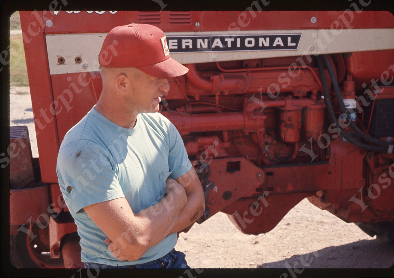 Sl87 Original Slide 1970's  Nebraska Omaha farmer International tractor 633a