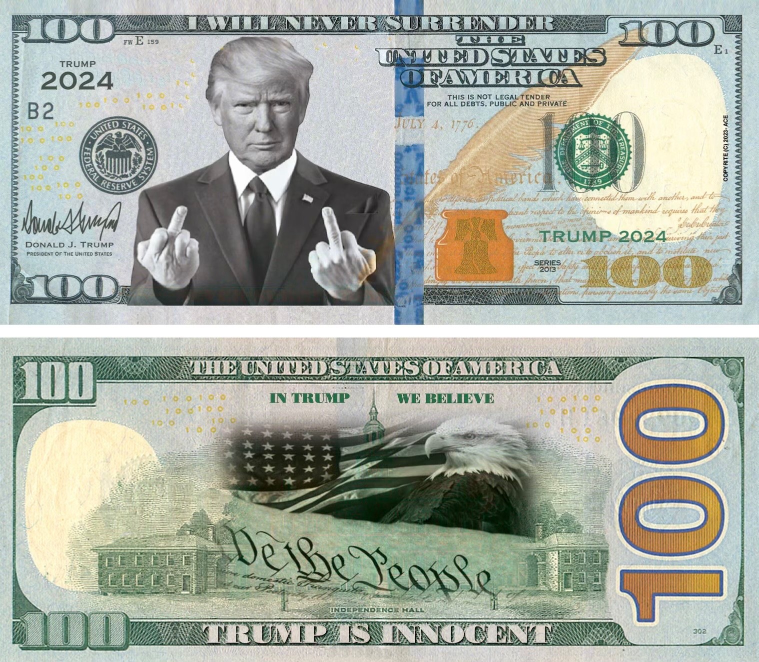 25 Pack Donald Trump is Innocent POTUS Collectible $100 Dollar Novelty Banknotes 25 Pack Donald Trump is Innocent POTUS Collectible $100 Dollar Novelty Banknotes