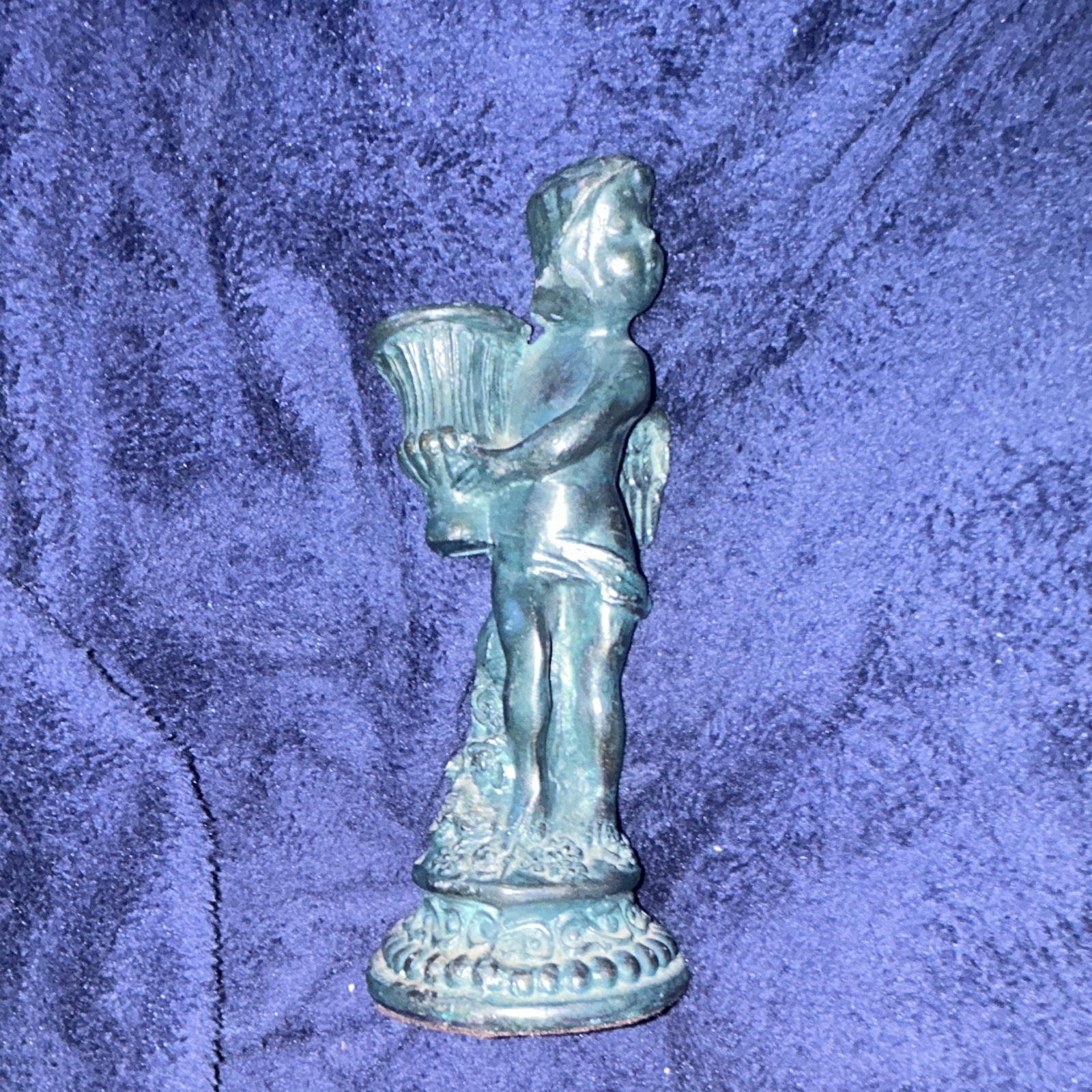 French Louis XV Style Bronze Candle Holder Modeled As Cherubs With Baskets