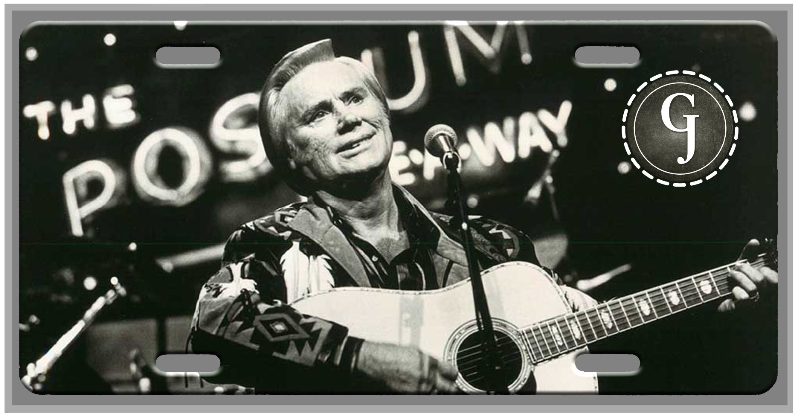 L@@K Classic George Jones The Possum B&W Photo License Plate-Auto Tag