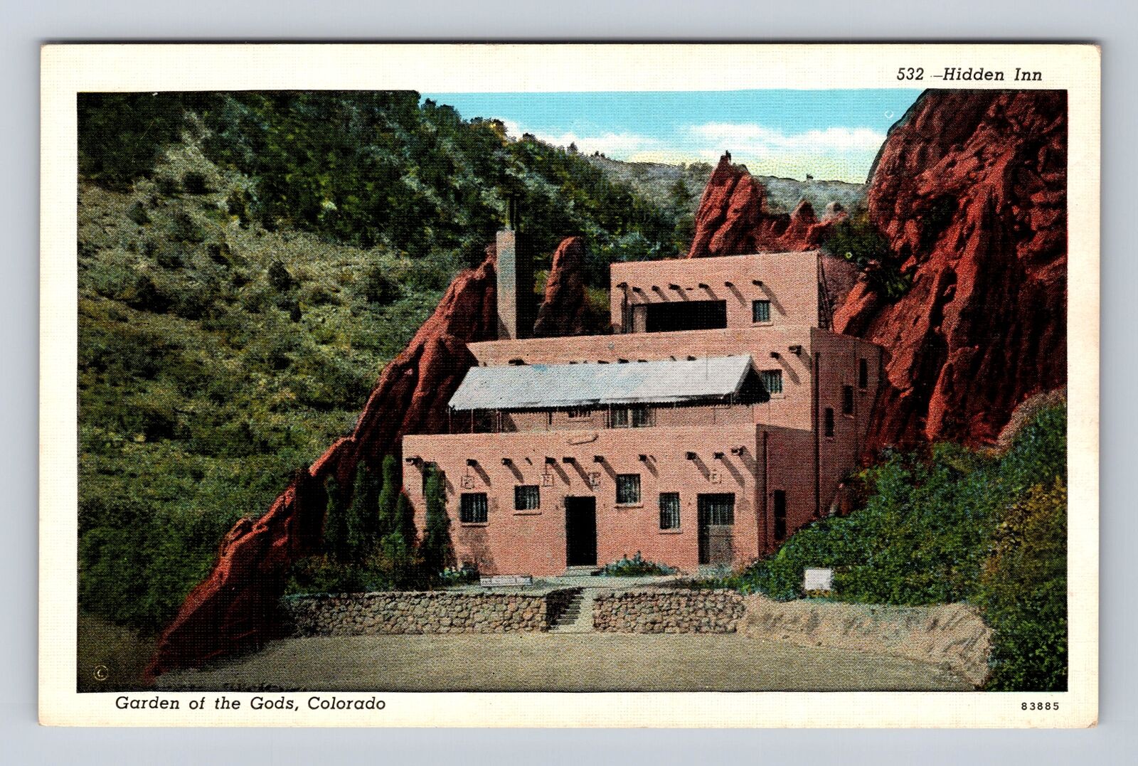 CO-Colorado, Hidden Inn, Garden Of The Gods, Antique, Vintage Souvenir Postcard