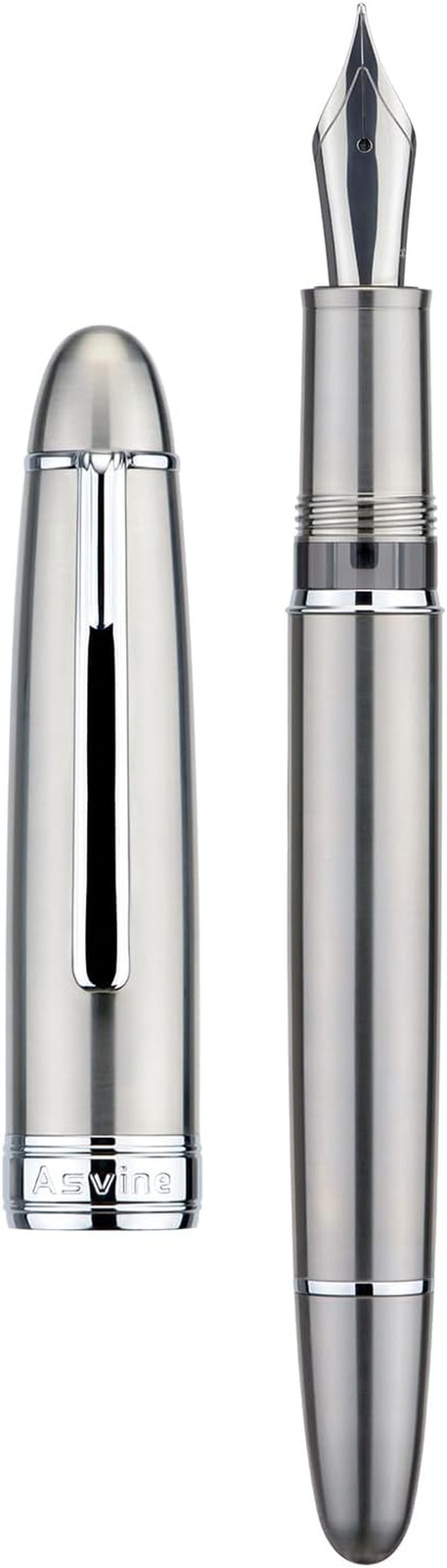 J16 Solid Titanium Fountain Pen Jowo Fine Nib Piston Filling, Ink Window Design