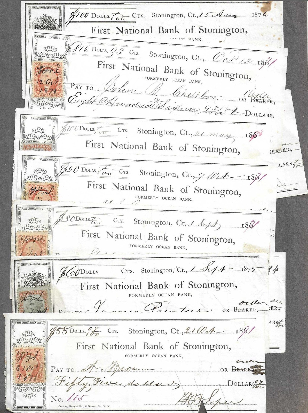 10 Georgia & 10 Connecticut Bank Checks 1871-1905