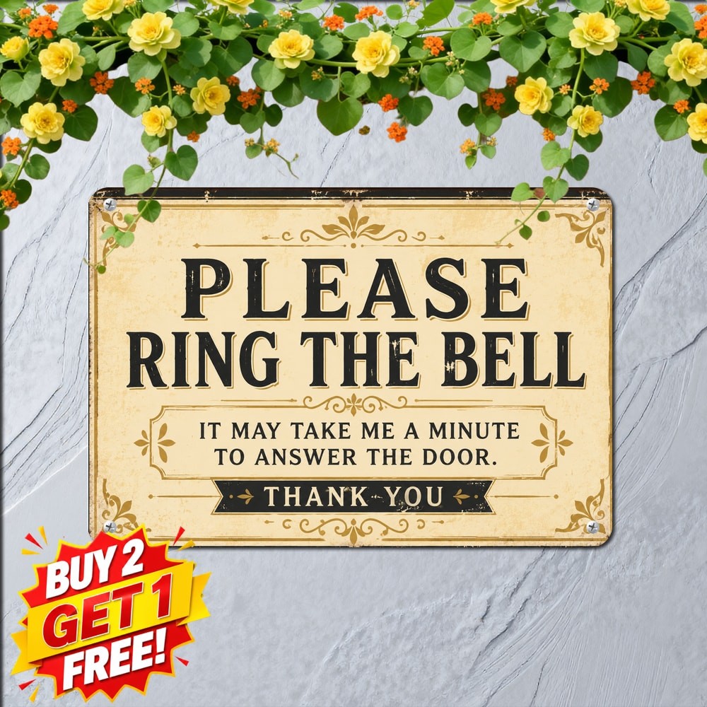 Please Ring Bell Hanging Notice Sign Door Porch Decor Metal Wall Plaque