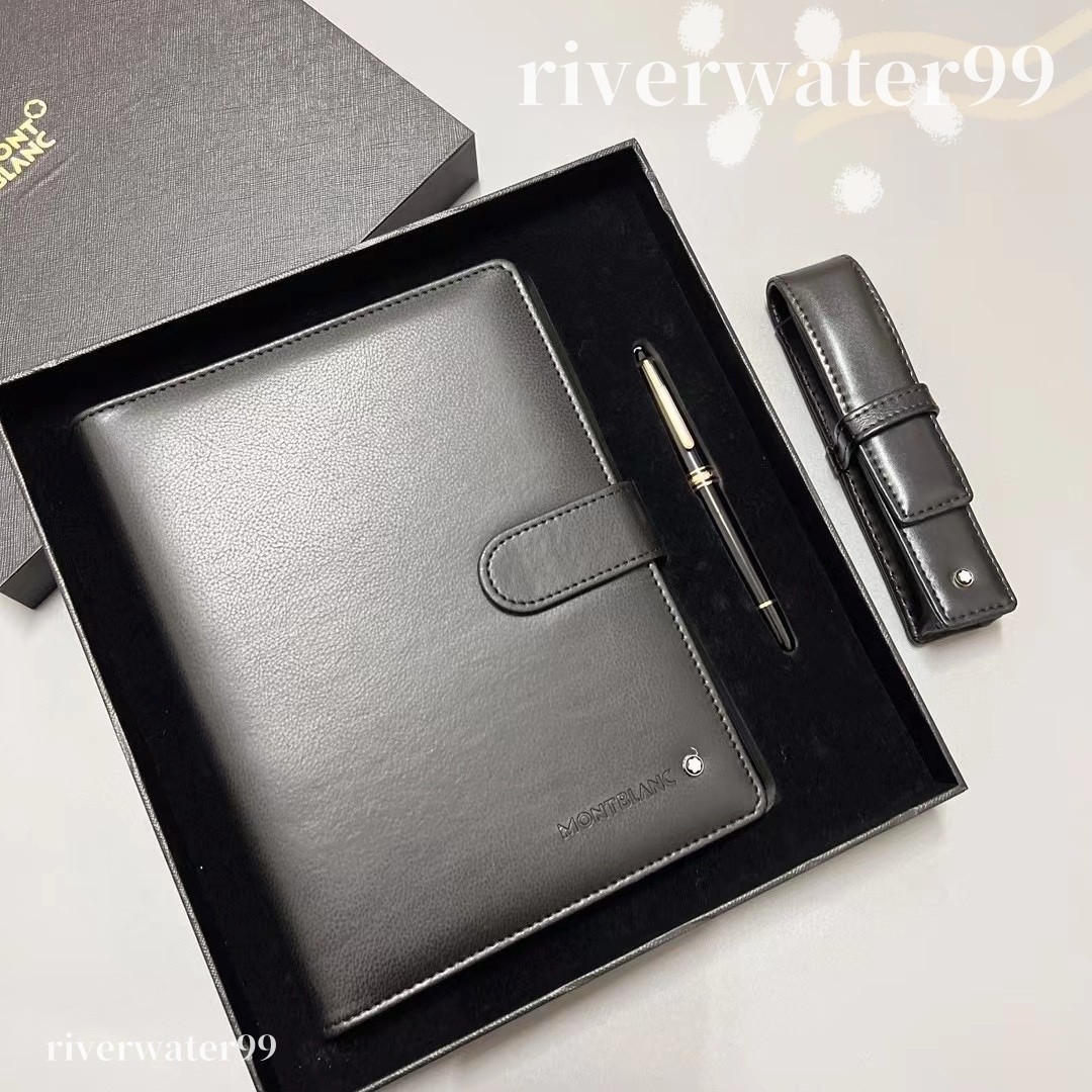 Montblanc A5 Black Leather Notebook Meisterstuck Black Resin Pen Set Gift Box Montblanc A5 Black Leather Notebook Meisterstuck Black Resin Pen Set Gift Box