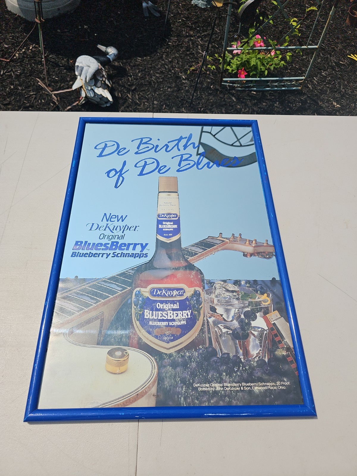 VTG DEKUYPER BLUESBERRY BLUEBERRY SCHNAPPS MIRROR SIGN ADVERTISING MAN CAVE SIGN