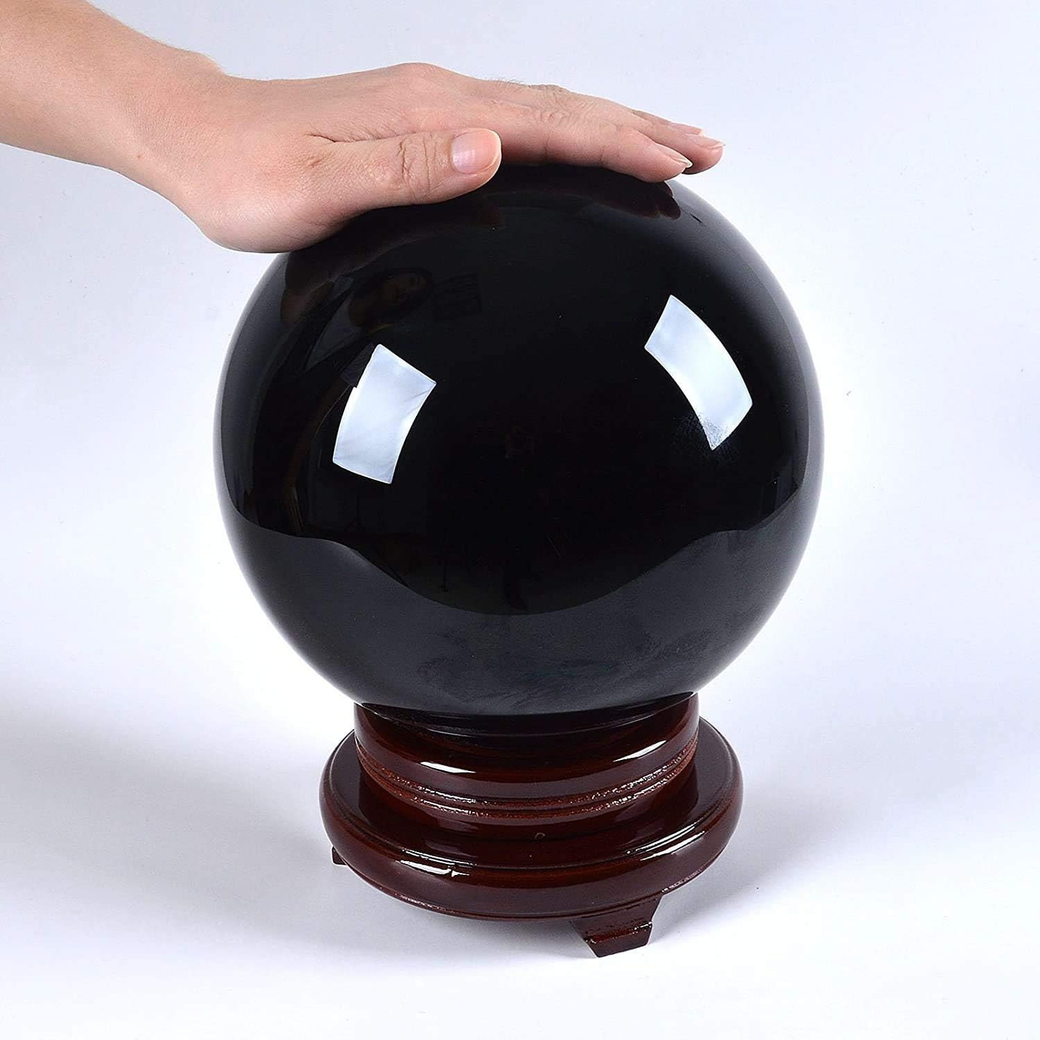 LONGWIN 200MM Black Crystal Ball Meditation Glass Sphere Photo Prop Free Stand