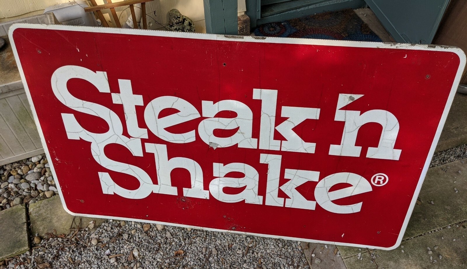 HUGE STEAK N SHAKE METAL INTERSTATE ROAD ADVERTISING SIGN 5'X3' VTG BURGERS RARE