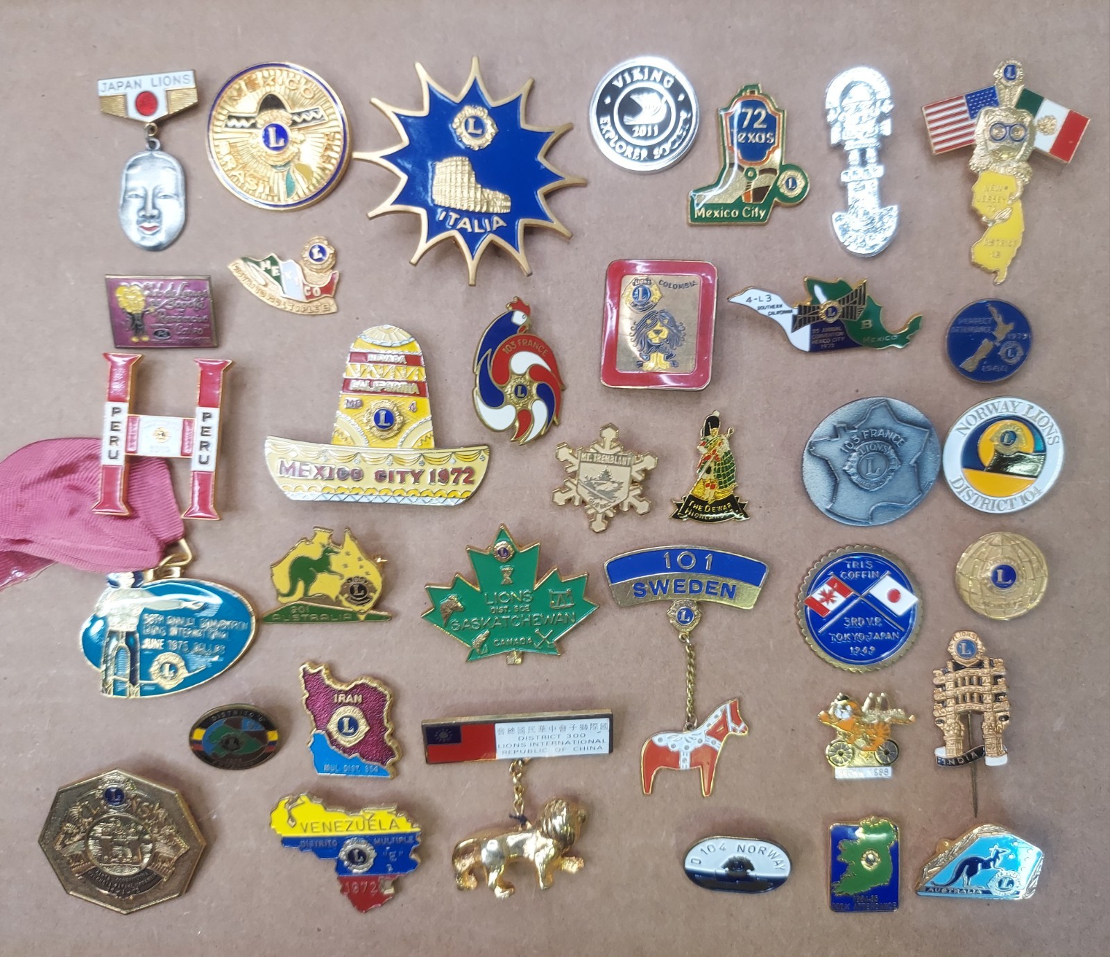1970s Lions Club International Pins Lot of 35 Vintage Japan Taiwan Iran Mexico
