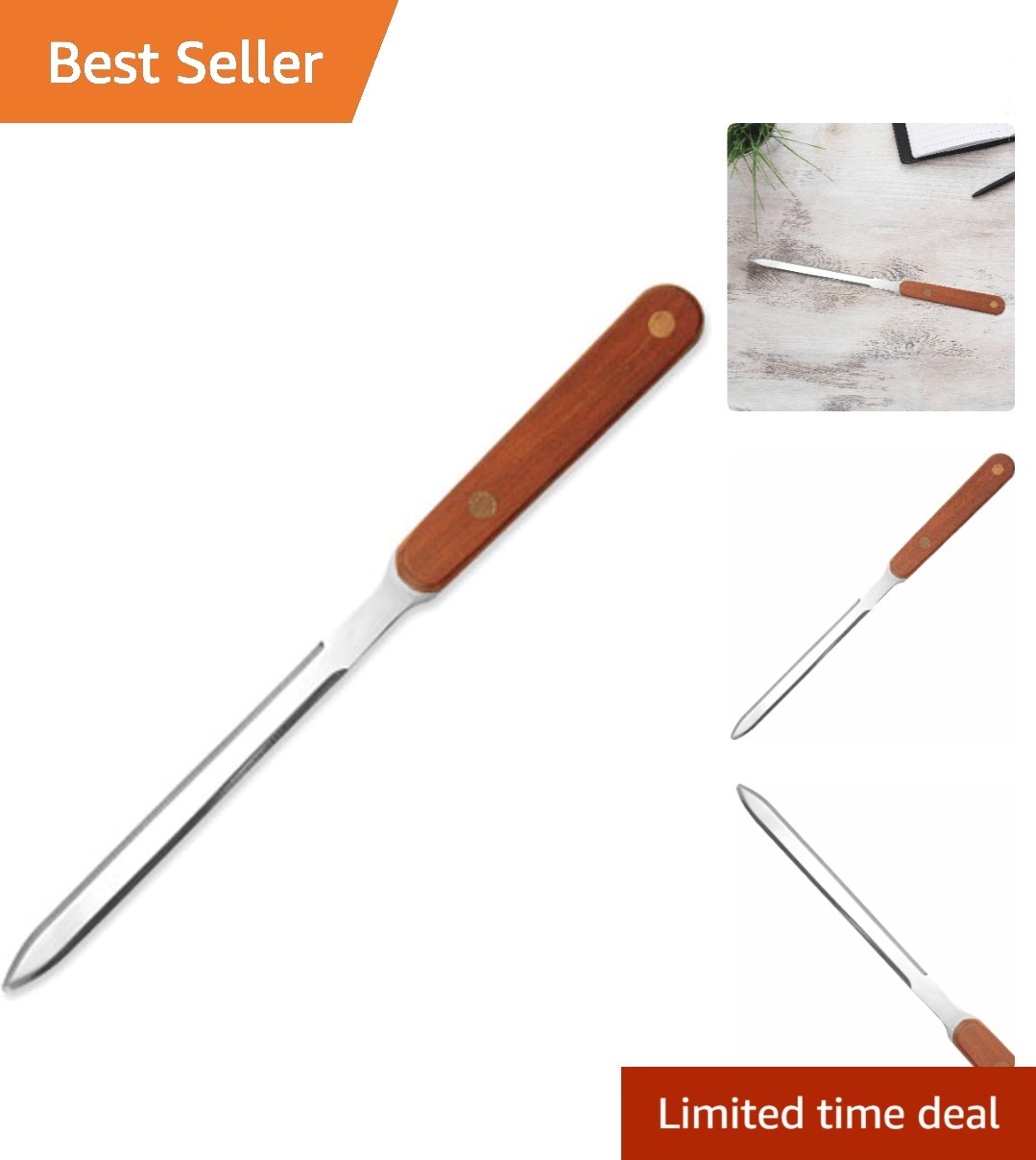 Stainless Steel Blade Letter Opener with Elegant Rosewood Handle - 9 Inches