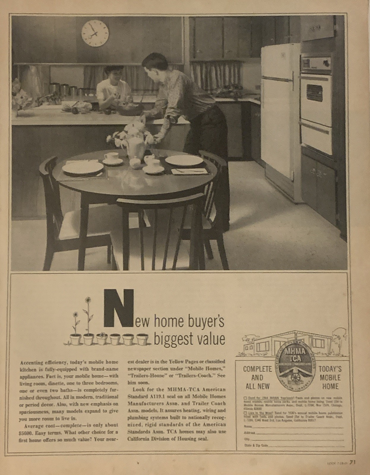 1964 Mobile Homes Manufacturers PRINT AD Fully Equipped MCM Kitchen VTG 1960s