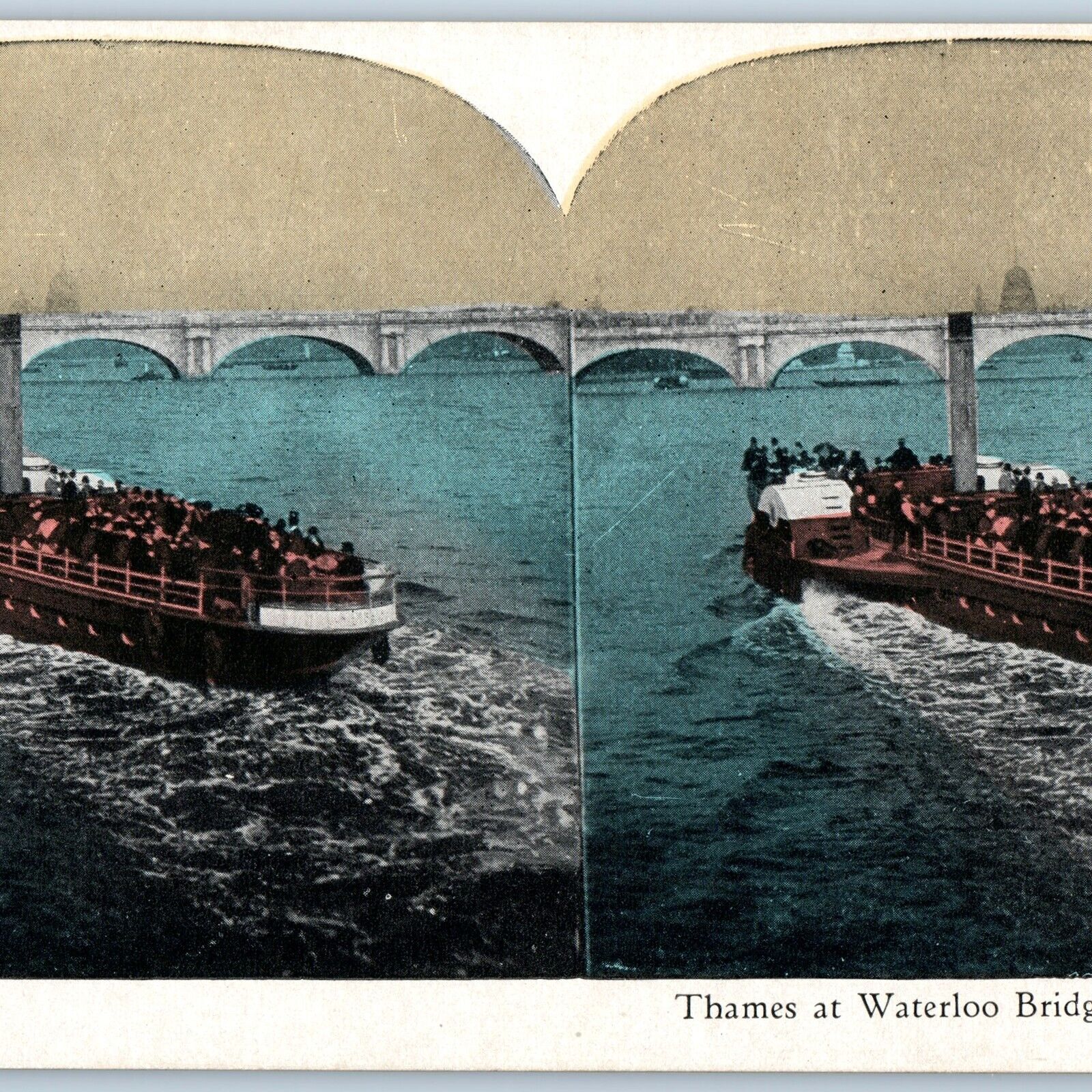 MINT c1900s London England Thames River Waterloo Bridge Steamship Stereoview V38