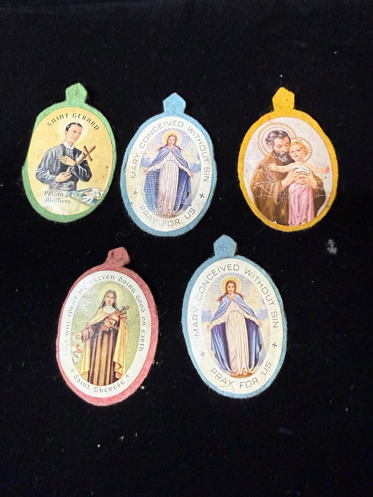 Lot of 5 Antique Felt Icons Scapular Badge Religious Catholic Sacred Heart Jesus