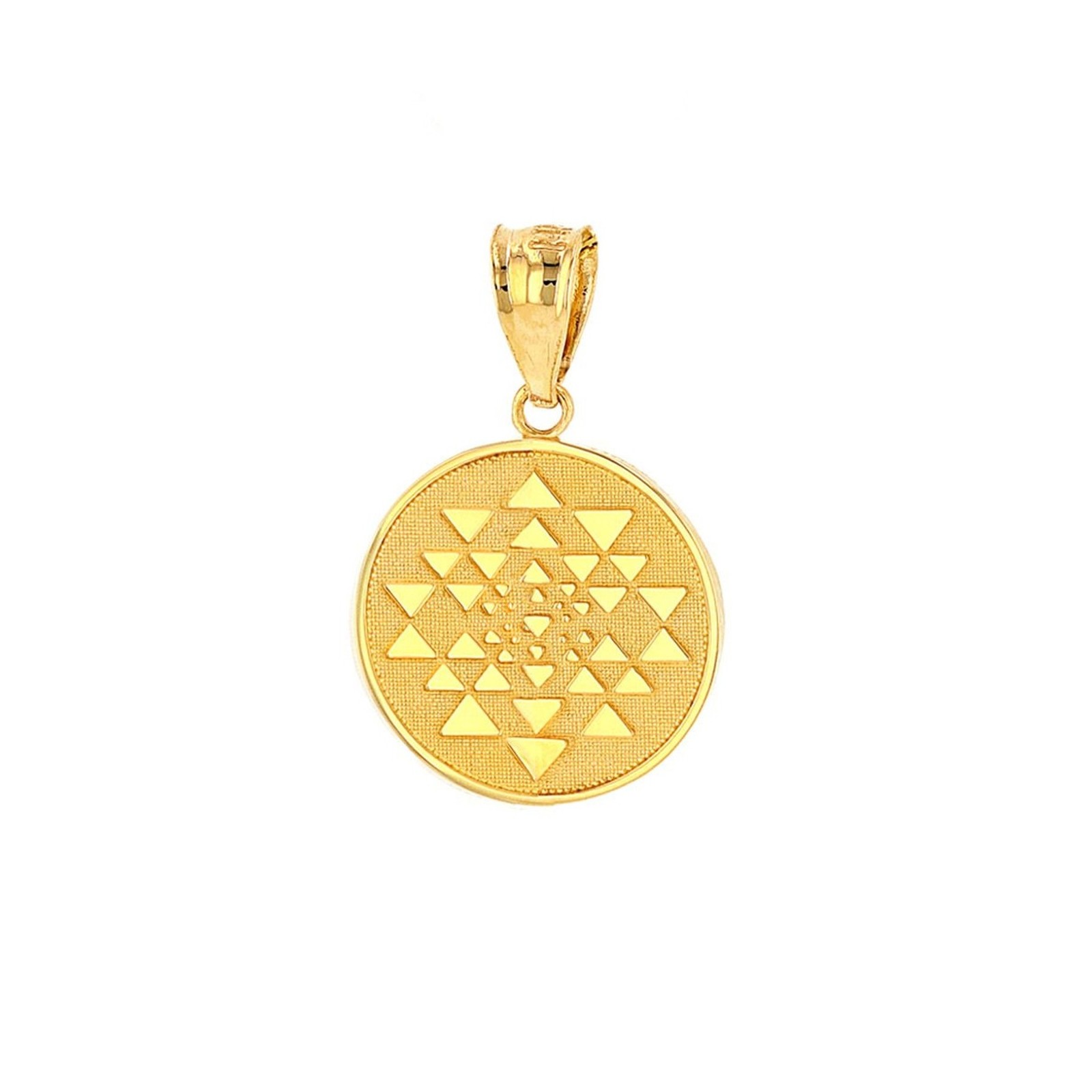 Solid 14k Yellow Gold Sri Yantra Chakra Sacred Geometry Talisman Pendant