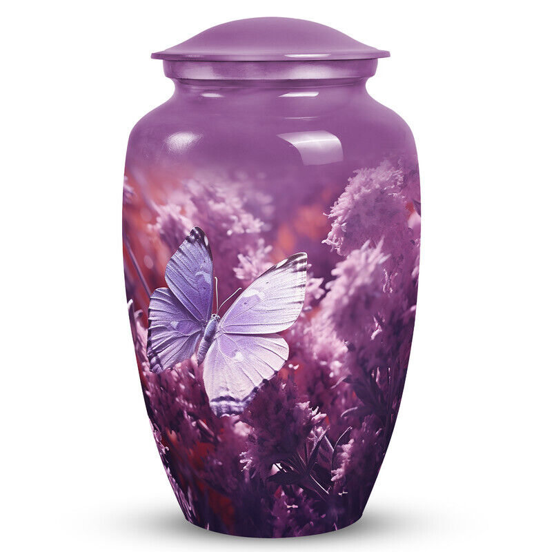Purple Butterfly On A Purple Meadow Cremation Urn For Human Ashes