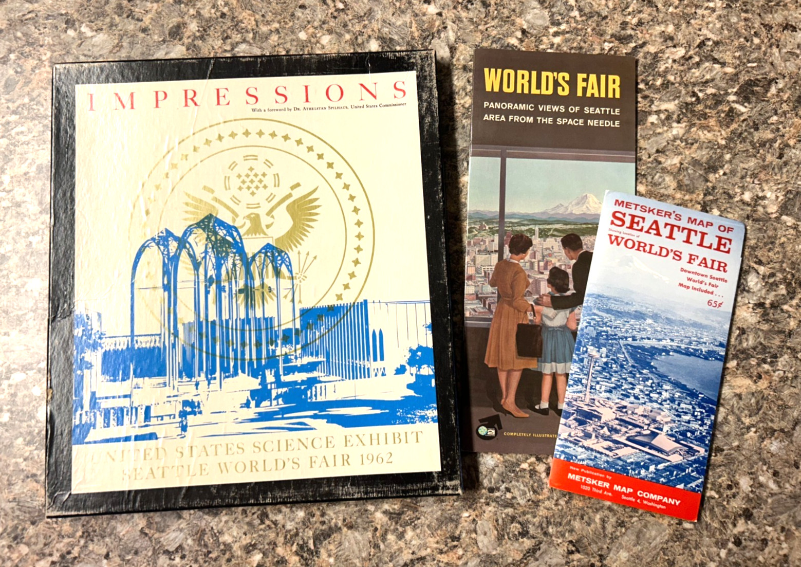Vtg Lot Of 1962 World's Fair Seattle Map, Program + Box Of US Science Exhibit 